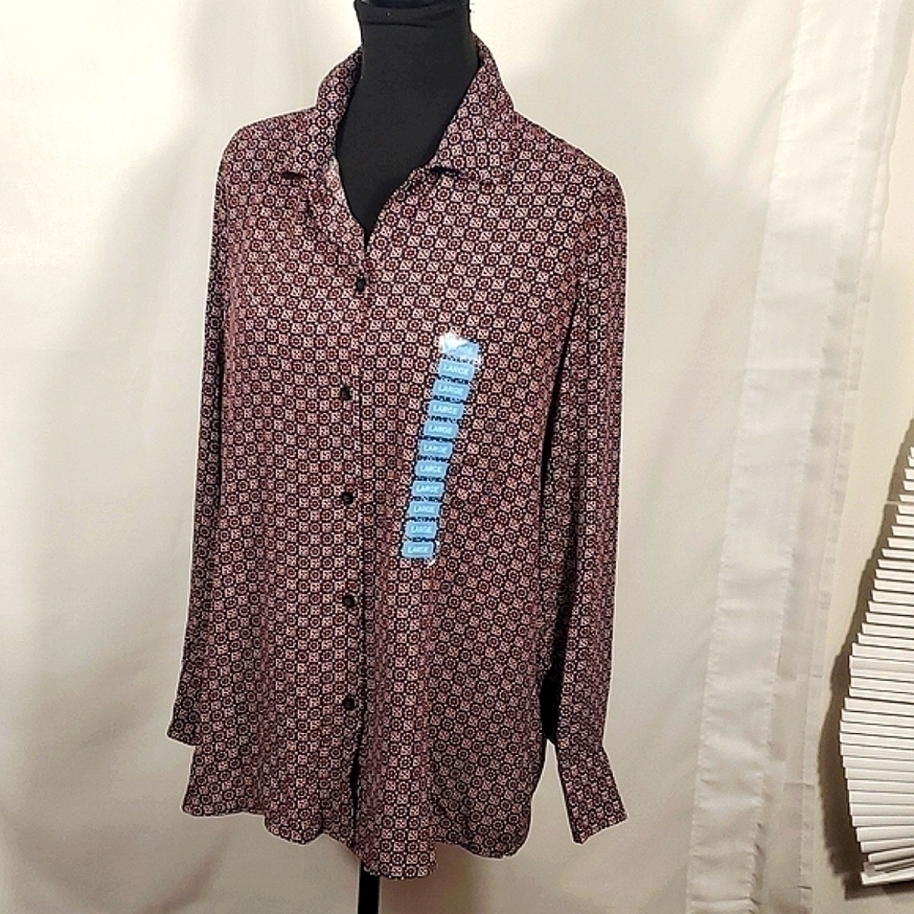 Chelsea & Theodore Floral Button Up Blouse Long sleeve Size Large New